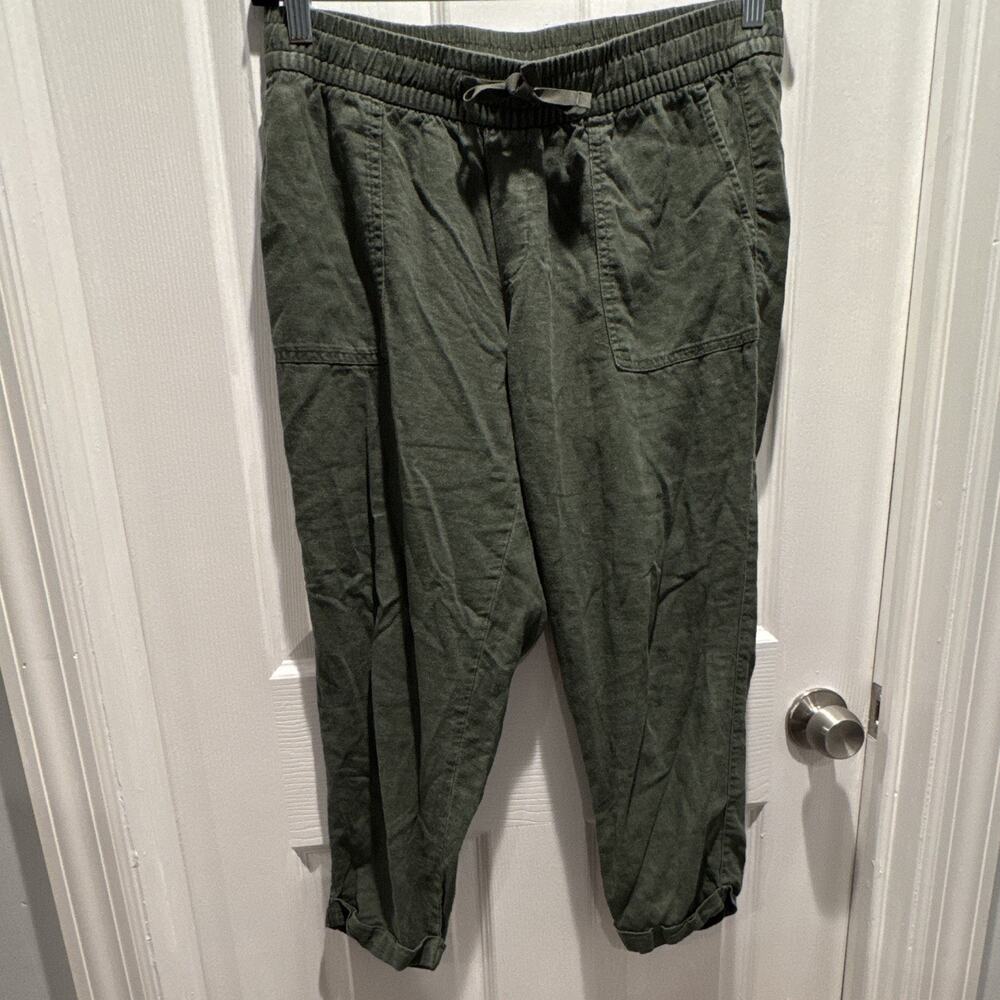 Old Navy Women's Green Cotton Ankle Pants Solid Elastic Waist Drawstring